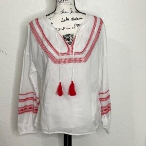 NWOT Style & Co. White and Red Embroidered Blouse, size M